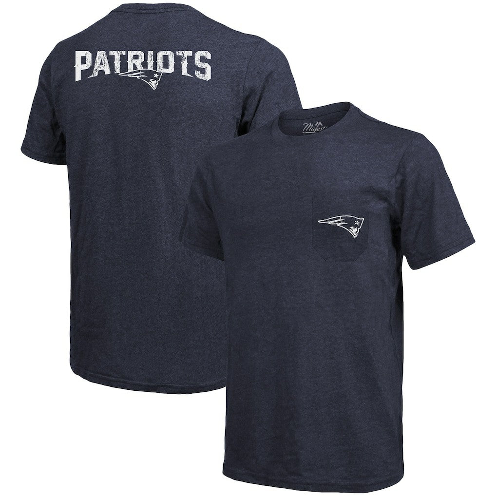 New England Patriots Majestic Threads Tri-Blend Pocket T-Shirt - Heathered Navy cheap