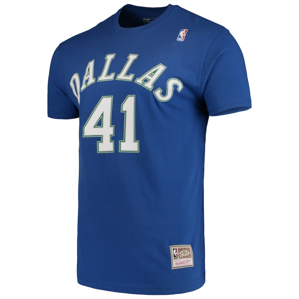 Dirk Nowitzki Dallas Mavericks Hardwood Classics Team Name & Number T-Shirt sale - Blue | Mitchell & Ness for sale