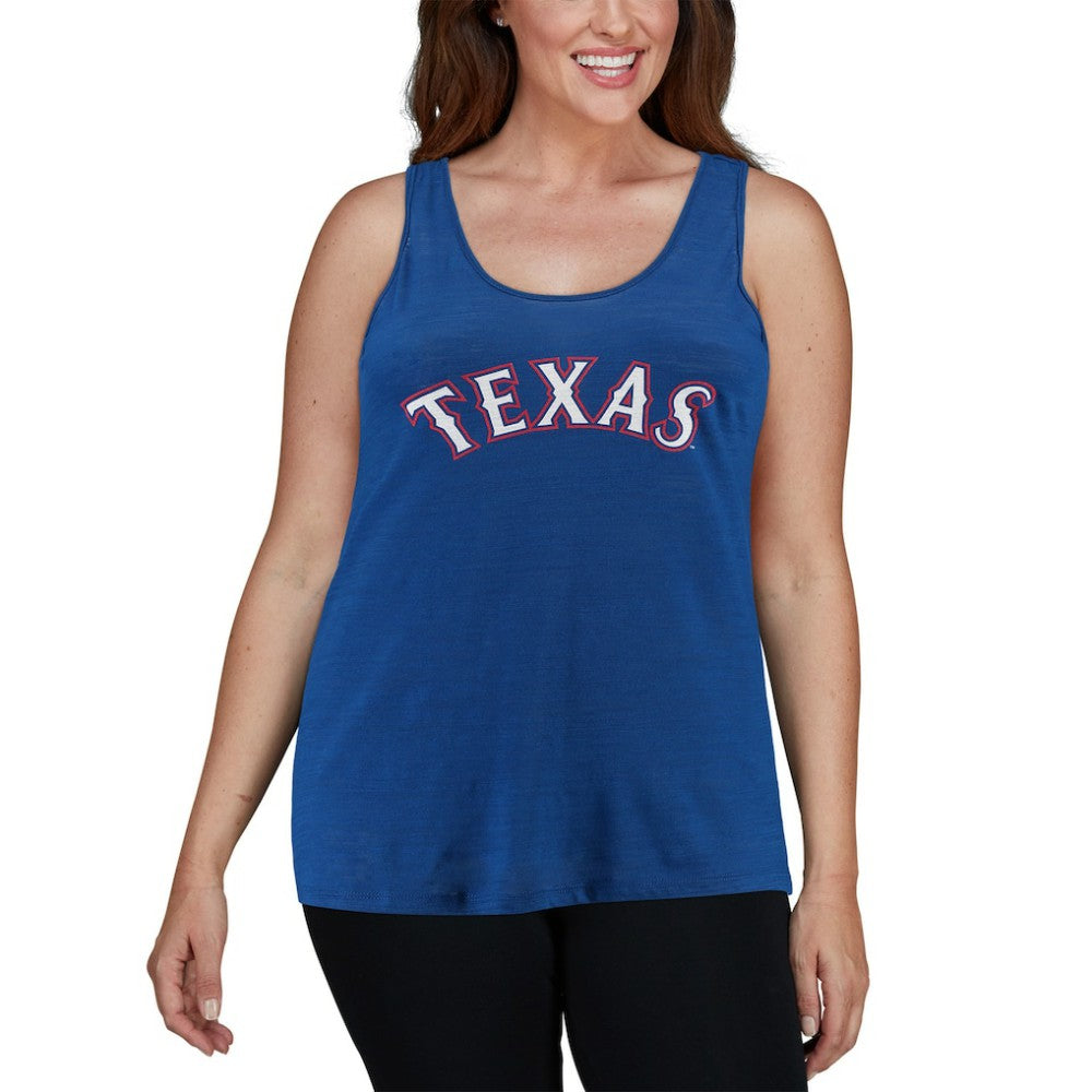 Texas Rangers Soft as a Grape Women's Plus Size Swing for the Fences Racerback Tank Top - Royal