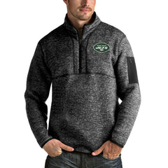 New York Jets Antigua Fortune 1/4-Zip Pullover Jacket - Heather Black outlet
