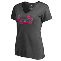 St. Louis Cardinals Women's Pink Wordmark V-Neck T-Shirt - Heathered Gray