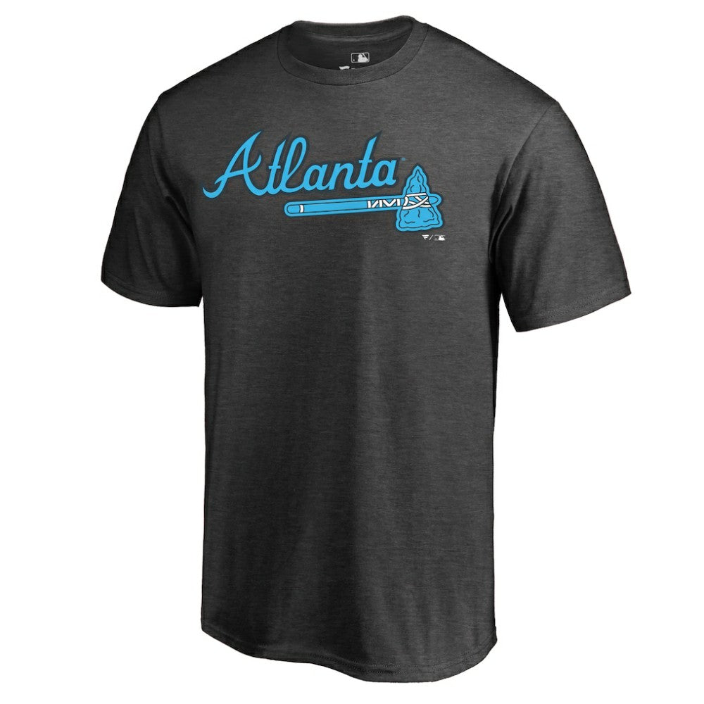 Atlanta Braves Blue Wordmark T-Shirt - Heathered Charcoal
