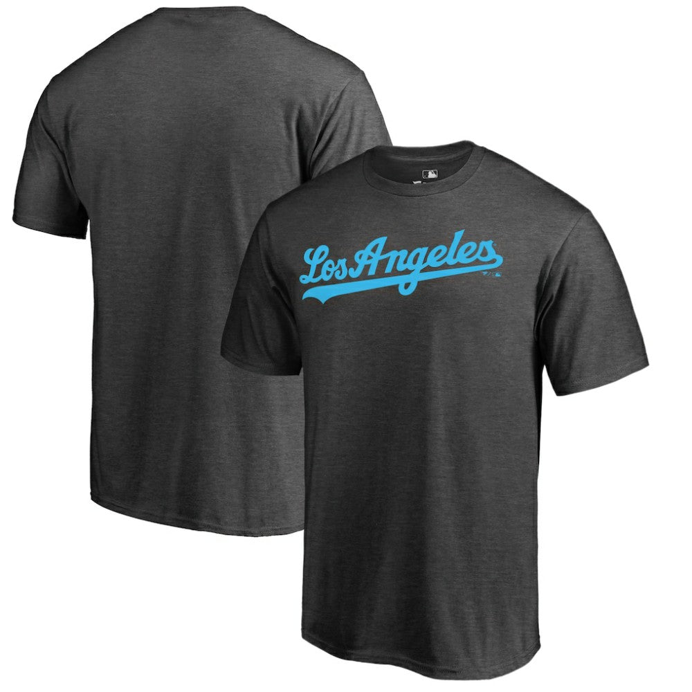 Los Angeles Dodgers Blue Wordmark T-Shirt - Heathered Charcoal