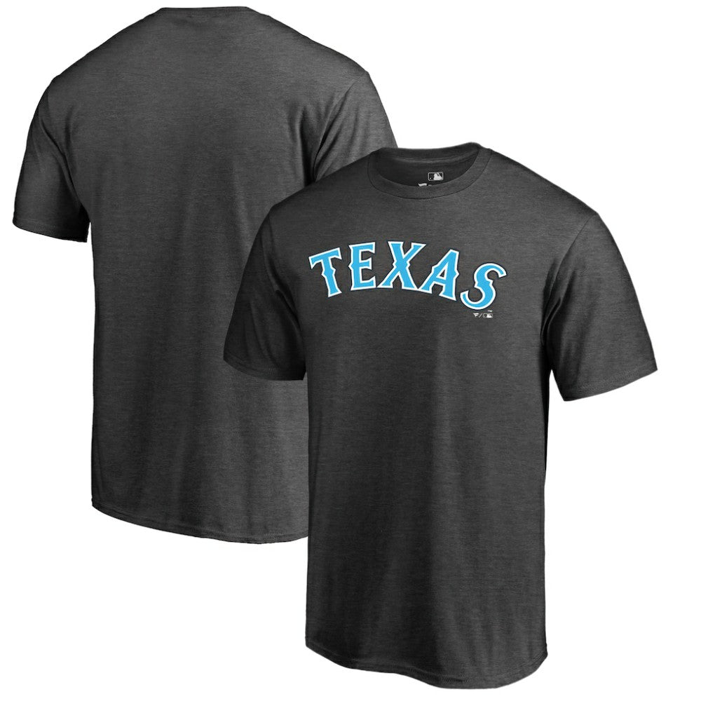 Texas Rangers Blue Wordmark T-Shirt - Heathered Charcoal