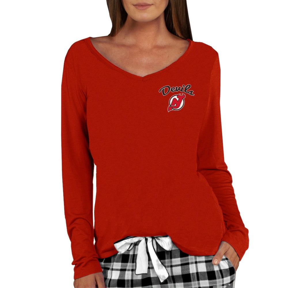 New Jersey Devils Concepts Sport Women's Marathon Knit Long Sleeve V-Neck Top Red