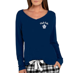 Toronto Maple Leafs Concepts Sport Women's Marathon Knit Long Sleeve V-Neck Top Navy