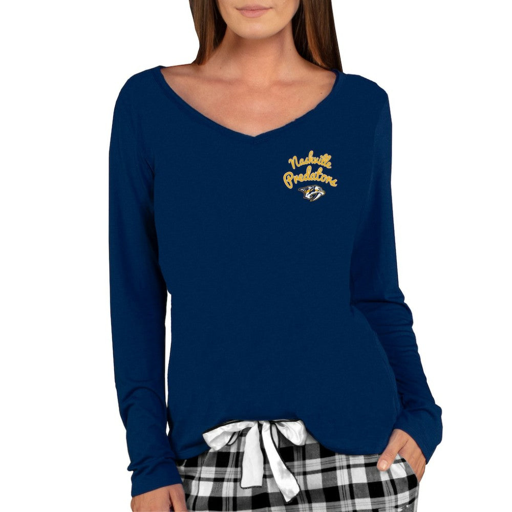 Nashville Predators Concepts Sport Women's Marathon Knit Long Sleeve V-Neck Top Navy