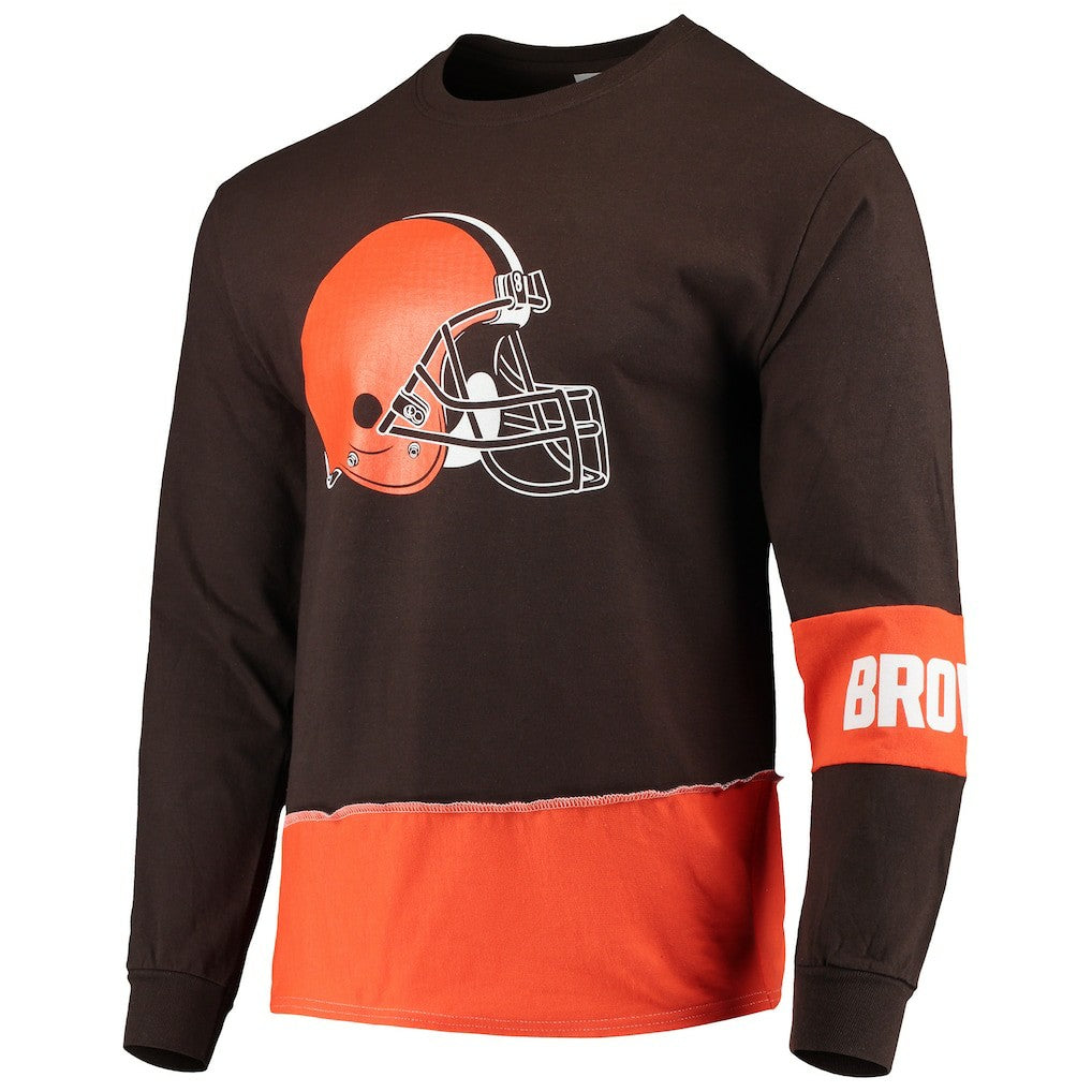 Cleveland Browns Refried Apparel Sustainable Upcycled Angle Long Sleeve T-Shirt - Brown/Orange outlet