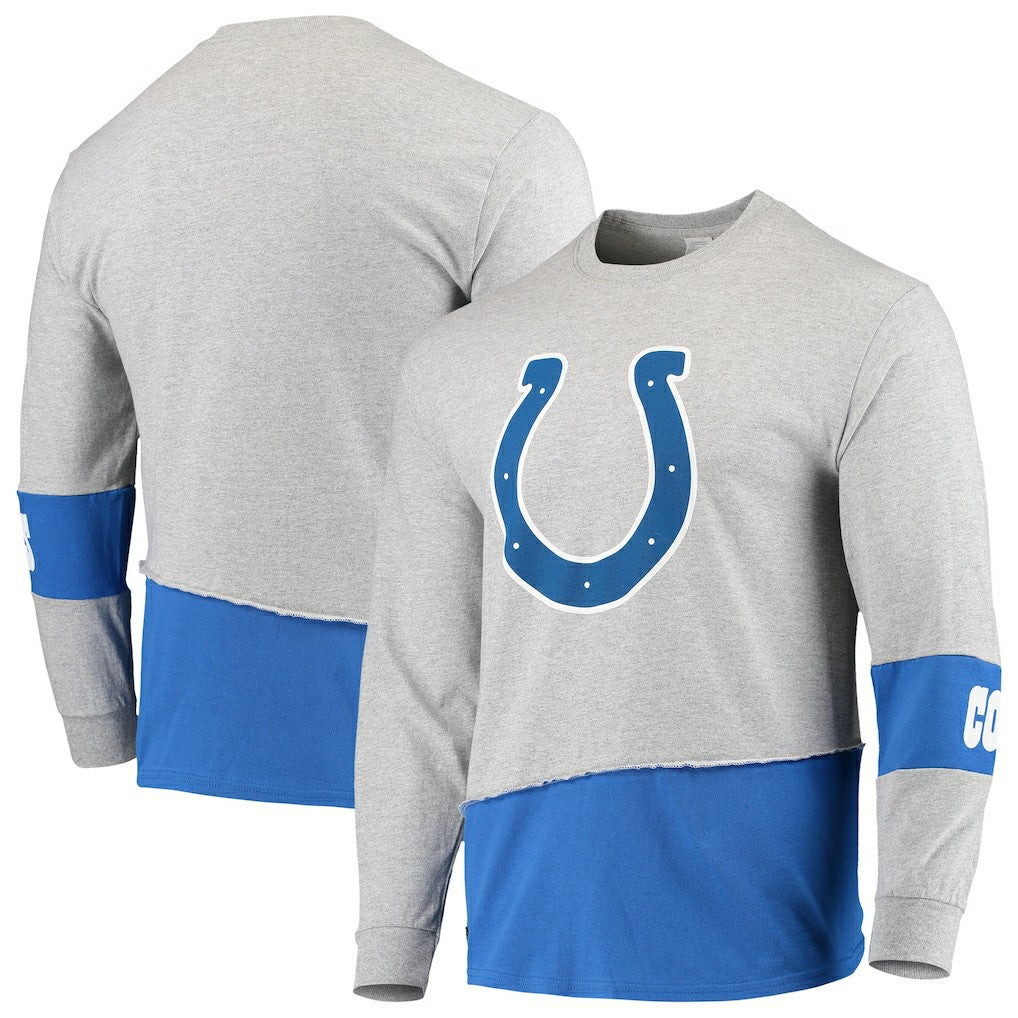 Indianapolis Colts Refried Apparel Sustainable Upcycled Angle Long Sleeve T-Shirt - Gray/Royal discount