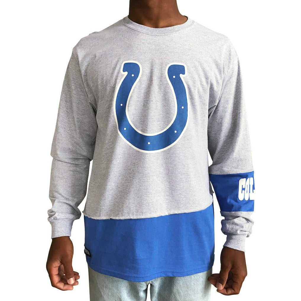 Indianapolis Colts Refried Apparel Sustainable Upcycled Angle Long Sleeve T-Shirt - Gray/Royal discount