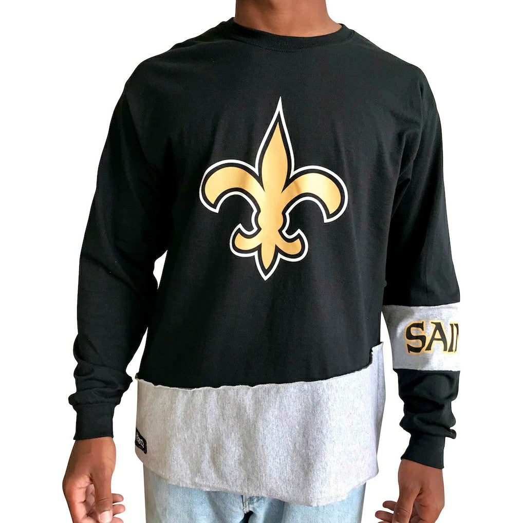 New Orleans Saints Refried Apparel Sustainable Upcycled Angle Long Sleeve T-Shirt - Black/Gray online