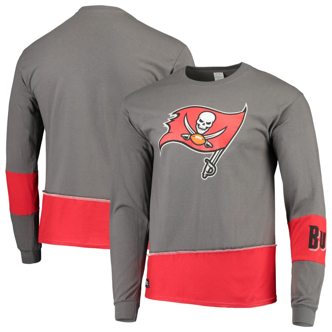 Tampa Bay Buccaneers Refried Apparel Sustainable Upcycled Angle Long Sleeve T-Shirt - Pewter/Red outlet