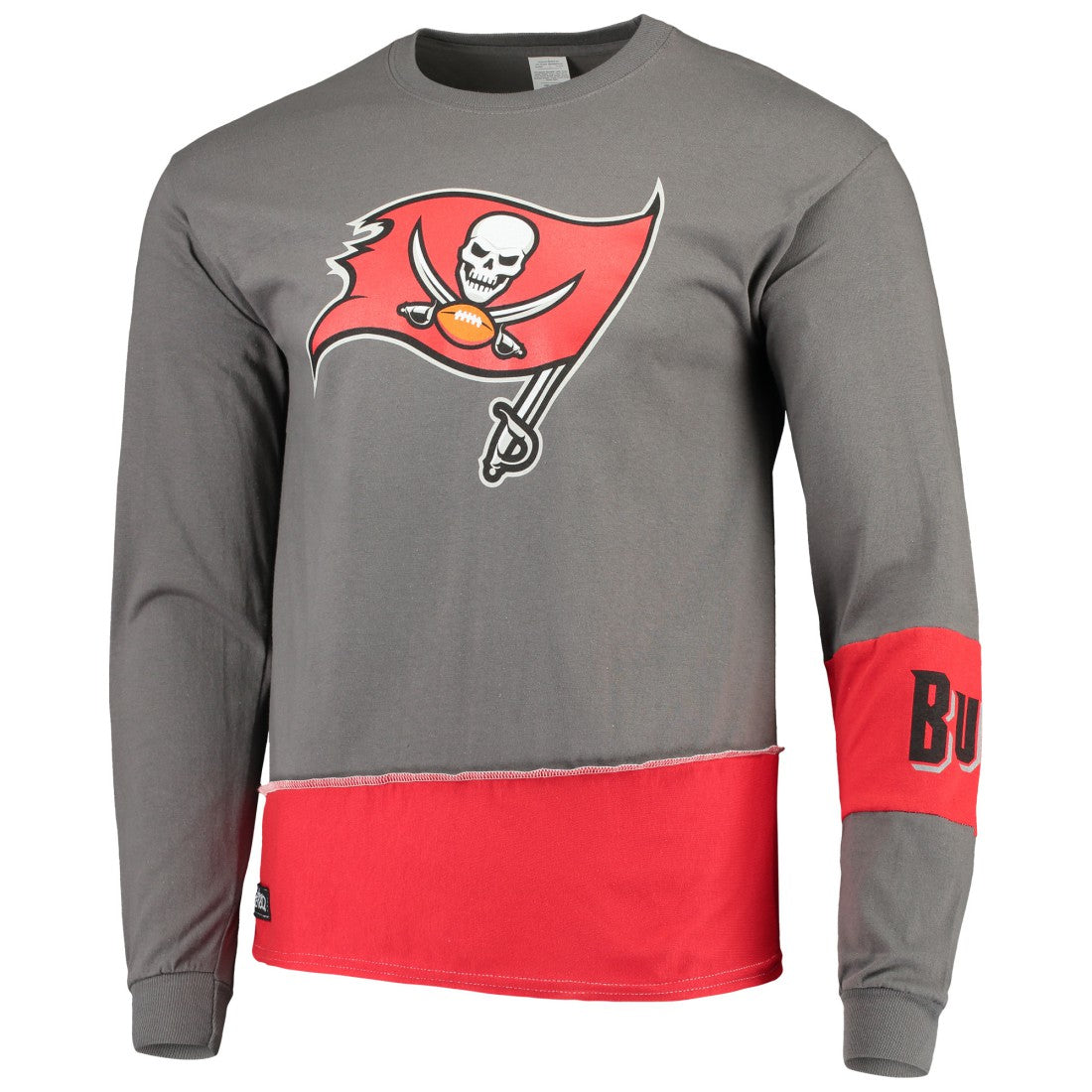 Tampa Bay Buccaneers Refried Apparel Sustainable Upcycled Angle Long Sleeve T-Shirt - Pewter/Red outlet
