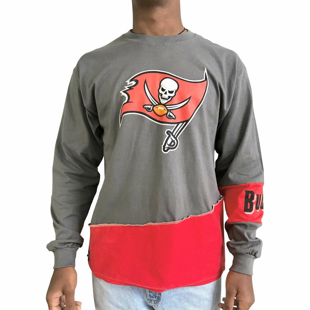 Tampa Bay Buccaneers Refried Apparel Sustainable Upcycled Angle Long Sleeve T-Shirt - Pewter/Red outlet