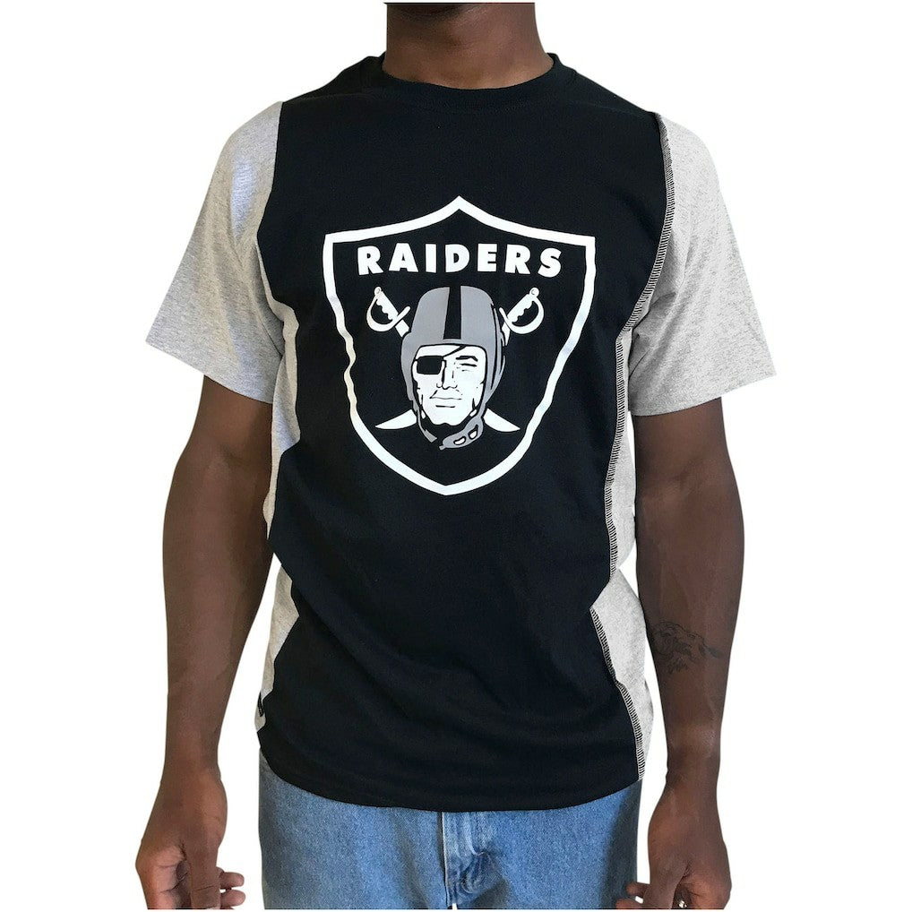 Las Vegas Raiders Refried Apparel Sustainable Upcycled Split T-Shirt - Black/Silver cheap