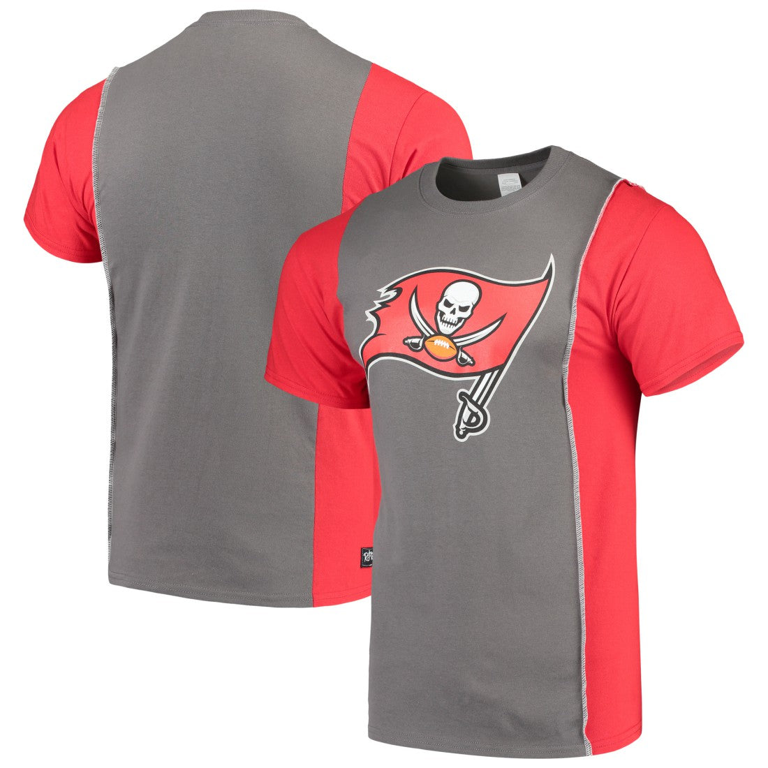 Tampa Bay Buccaneers Refried Apparel Sustainable Upcycled Split T-Shirt - Pewter/Red discount