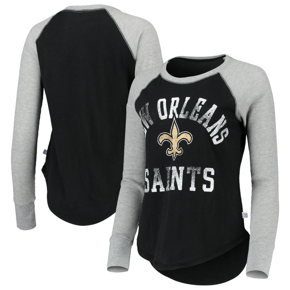 New Orleans Saints Touch Women's Waffle Raglan Lightweight Long Sleeve T-Shirt - Black sale