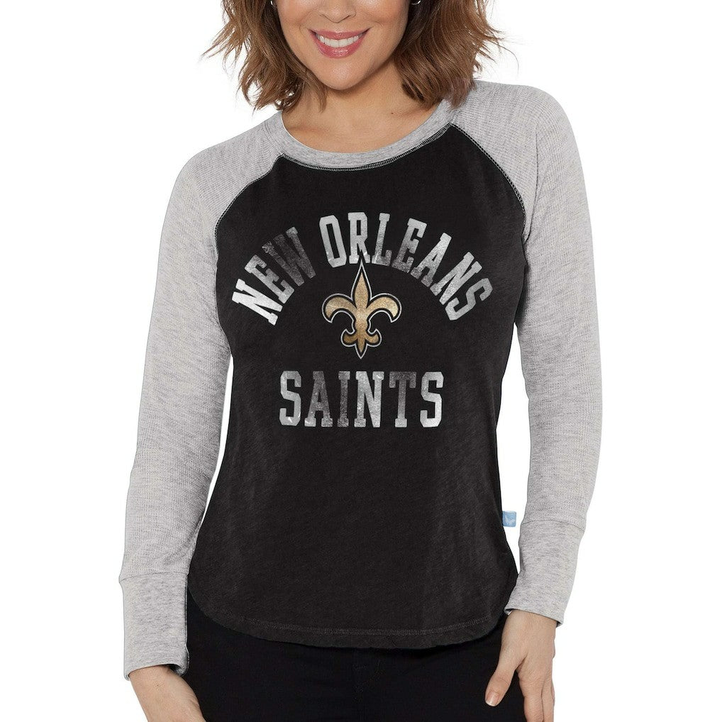 New Orleans Saints Touch Women's Waffle Raglan Lightweight Long Sleeve T-Shirt - Black sale