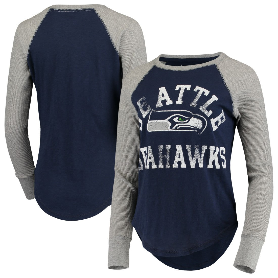 Seattle Seahawks Touch Women's Waffle Raglan Lightweight Long Sleeve T-Shirt - College Navy for sale