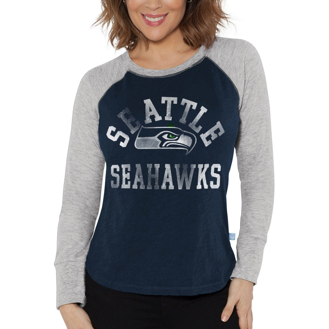 Seattle Seahawks Touch Women's Waffle Raglan Lightweight Long Sleeve T-Shirt - College Navy for sale
