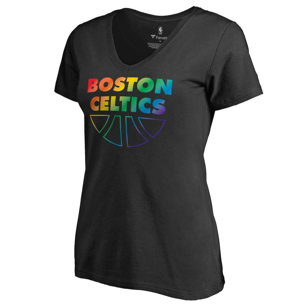 Boston Celtics Women's Team Pride Wordmark V-Neck T-Shirt - Black on sale