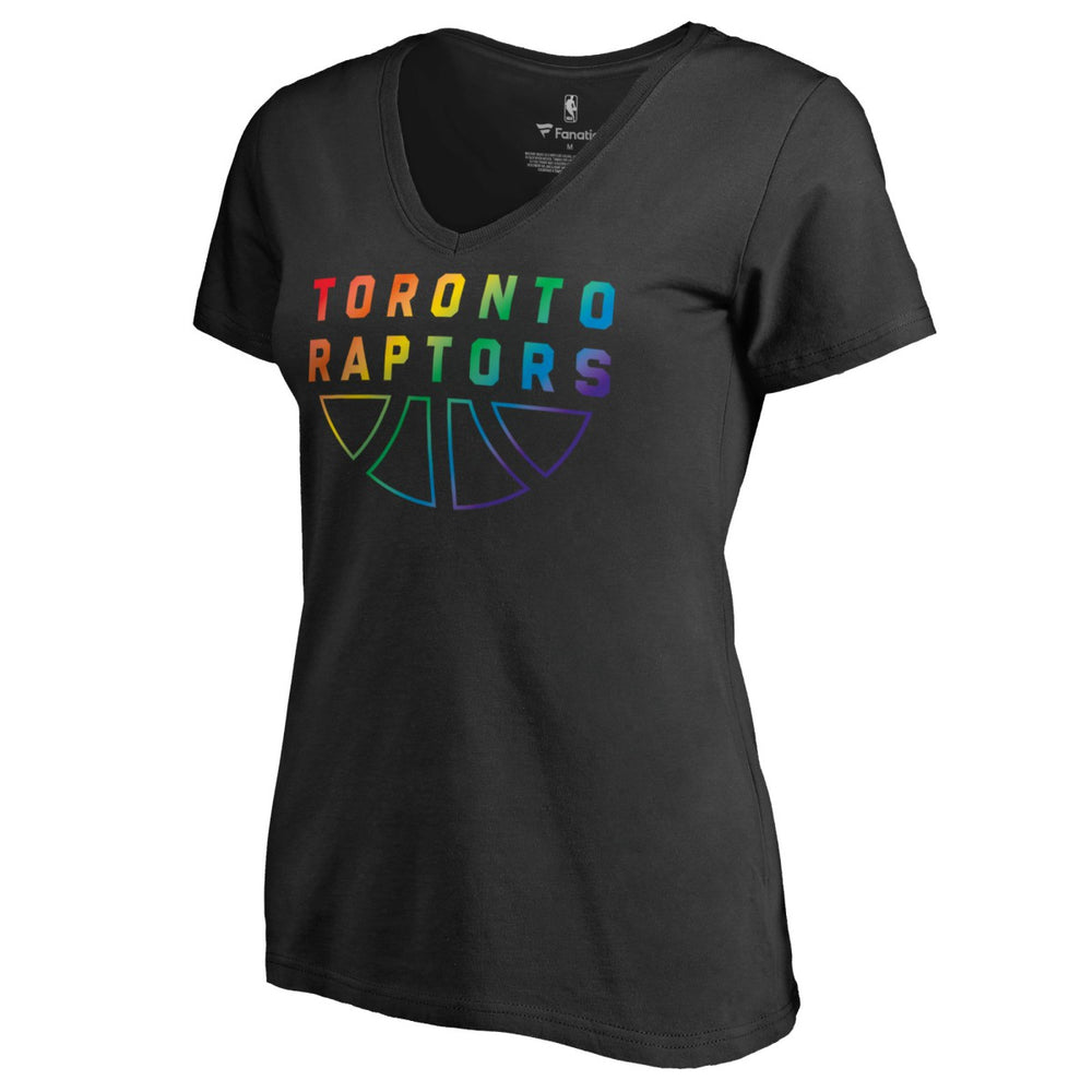 Toronto Raptors Women's Team Pride Wordmark V-Neck T-Shirt - Black shop