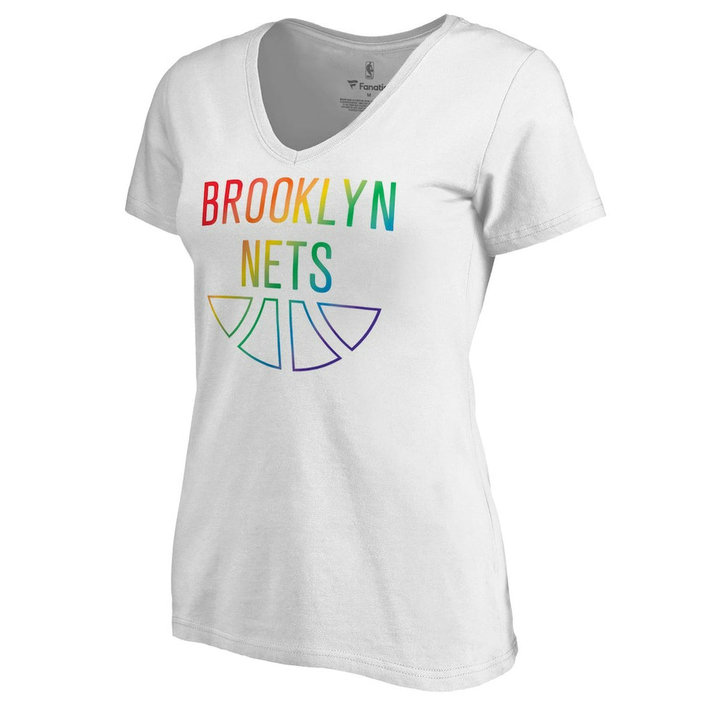 Brooklyn Nets Women's Team Pride Wordmark V-Neck T-Shirt - White on sale