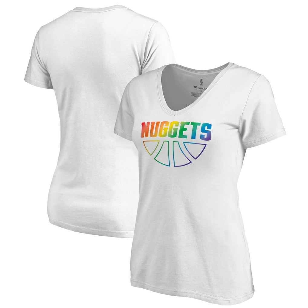Denver Nuggets Women's Team Pride Wordmark V-Neck T-Shirt sale - White cheap