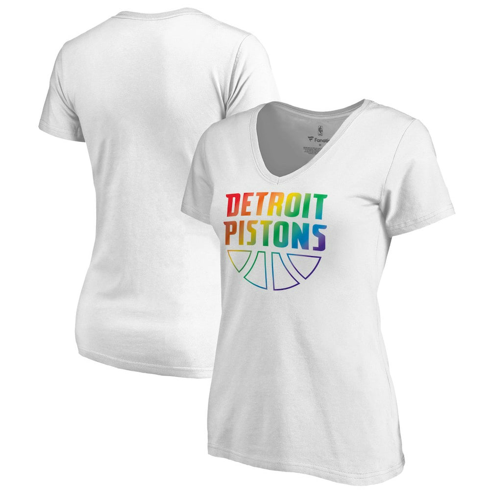 Detroit Pistons Women's Team Pride Wordmark V-Neck T-Shirt sale - White cheap