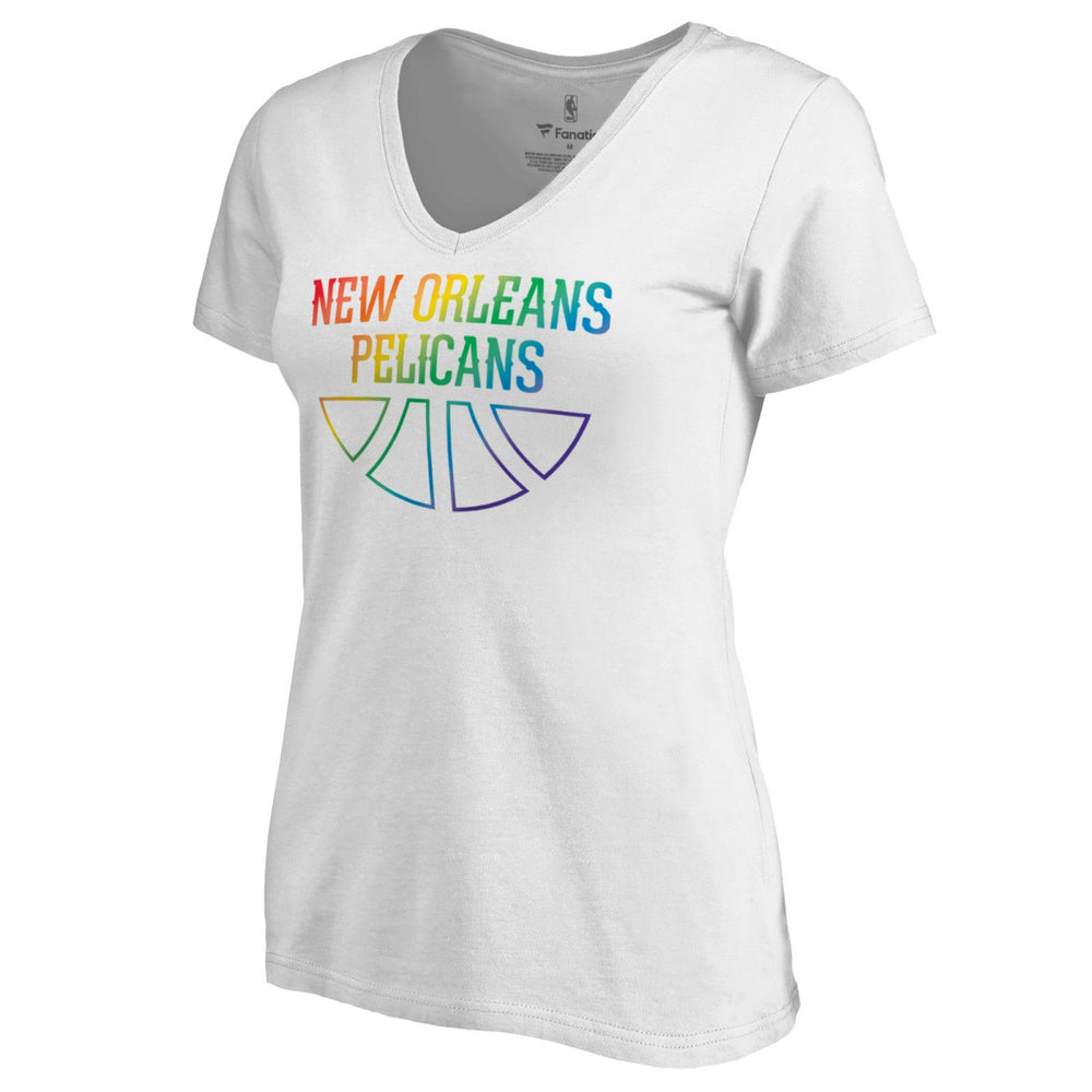 New Orleans Pelicans Women's Team Pride Wordmark V-Neck T-Shirt - White on sale