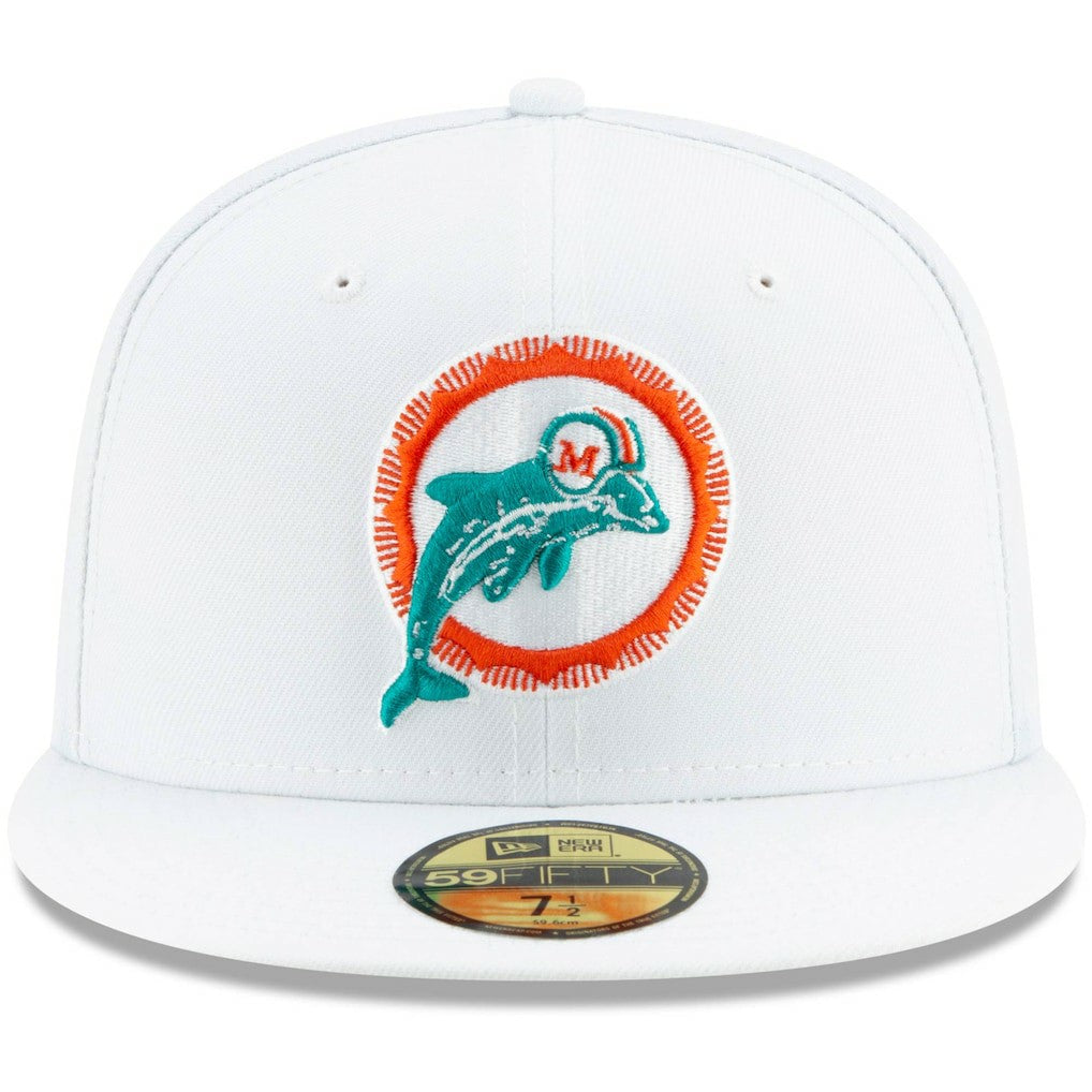 Miami Dolphins New Era Historic Omaha 59FIFTY Fitted Hat - White on sale