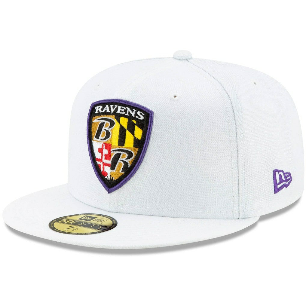 Baltimore Ravens New Era Shield Omaha 59FIFTY Fitted Hat - White sale