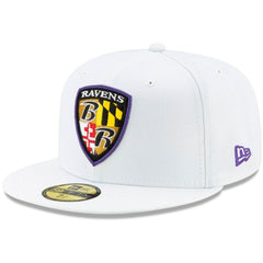 Baltimore Ravens New Era Shield Omaha 59FIFTY Fitted Hat - White sale