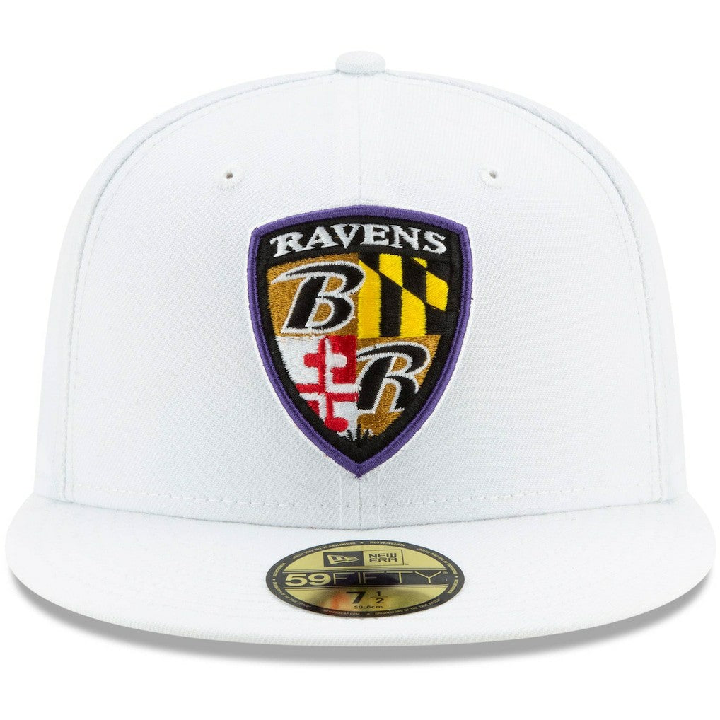 Baltimore Ravens New Era Shield Omaha 59FIFTY Fitted Hat - White sale