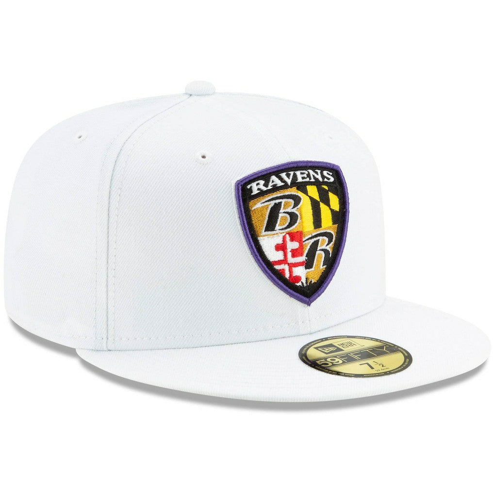 Baltimore Ravens New Era Shield Omaha 59FIFTY Fitted Hat - White sale