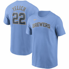 Christian Yelich Milwaukee Brewers Name & Number T-Shirt - Light Blue | Nike