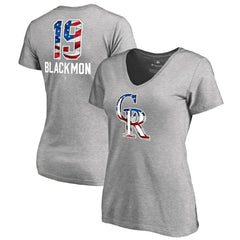 Charlie Blackmon Colorado Rockies Women's Banner Wave Name & Number V-Neck T-Shirt - Heathered Gray