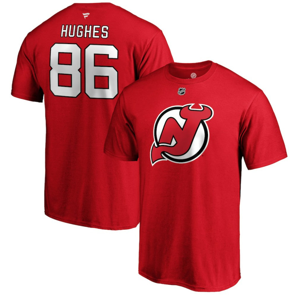 Jack Hughes New Jersey Devils Fanatics Authentic Stack Player Name & Number T-Shirt Red