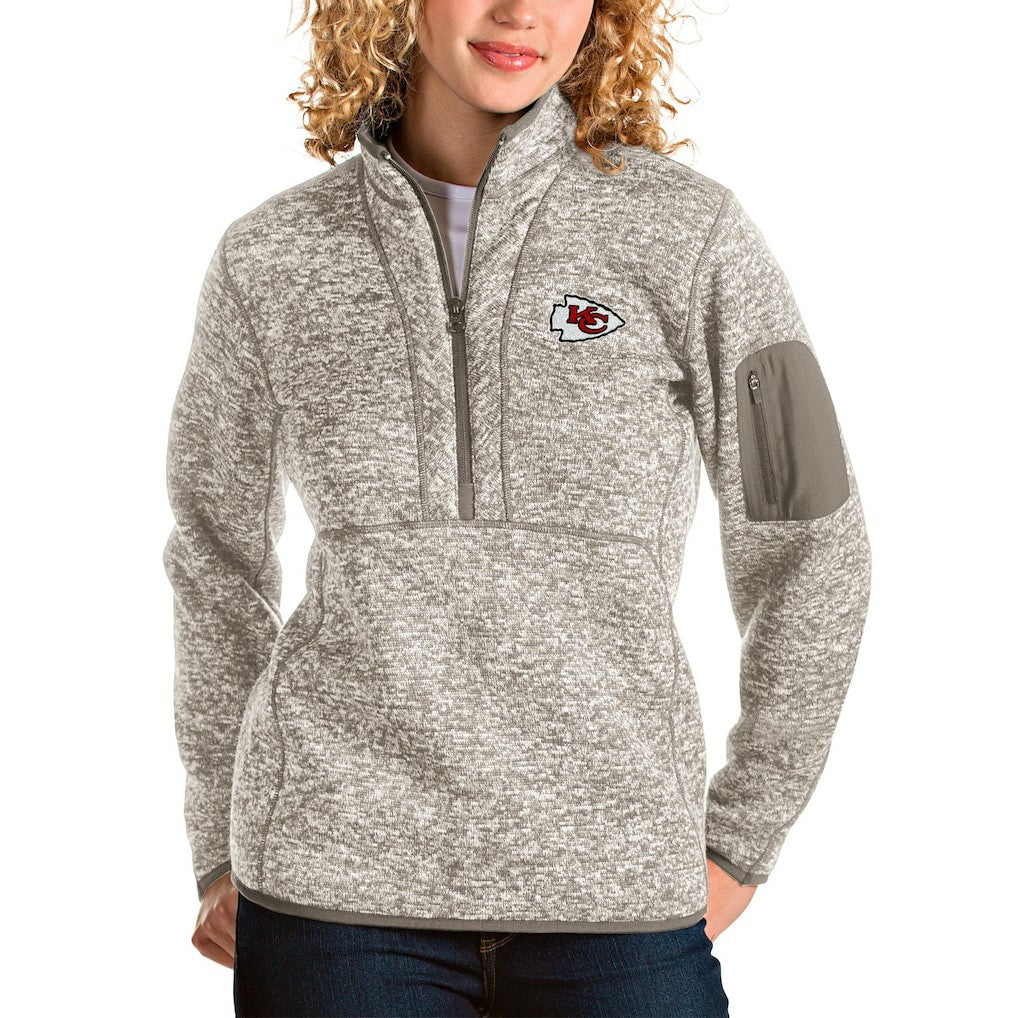 Kansas City Chiefs Antigua Women's Fortune Half-Zip Pullover Jacket - Oatmeal cheap