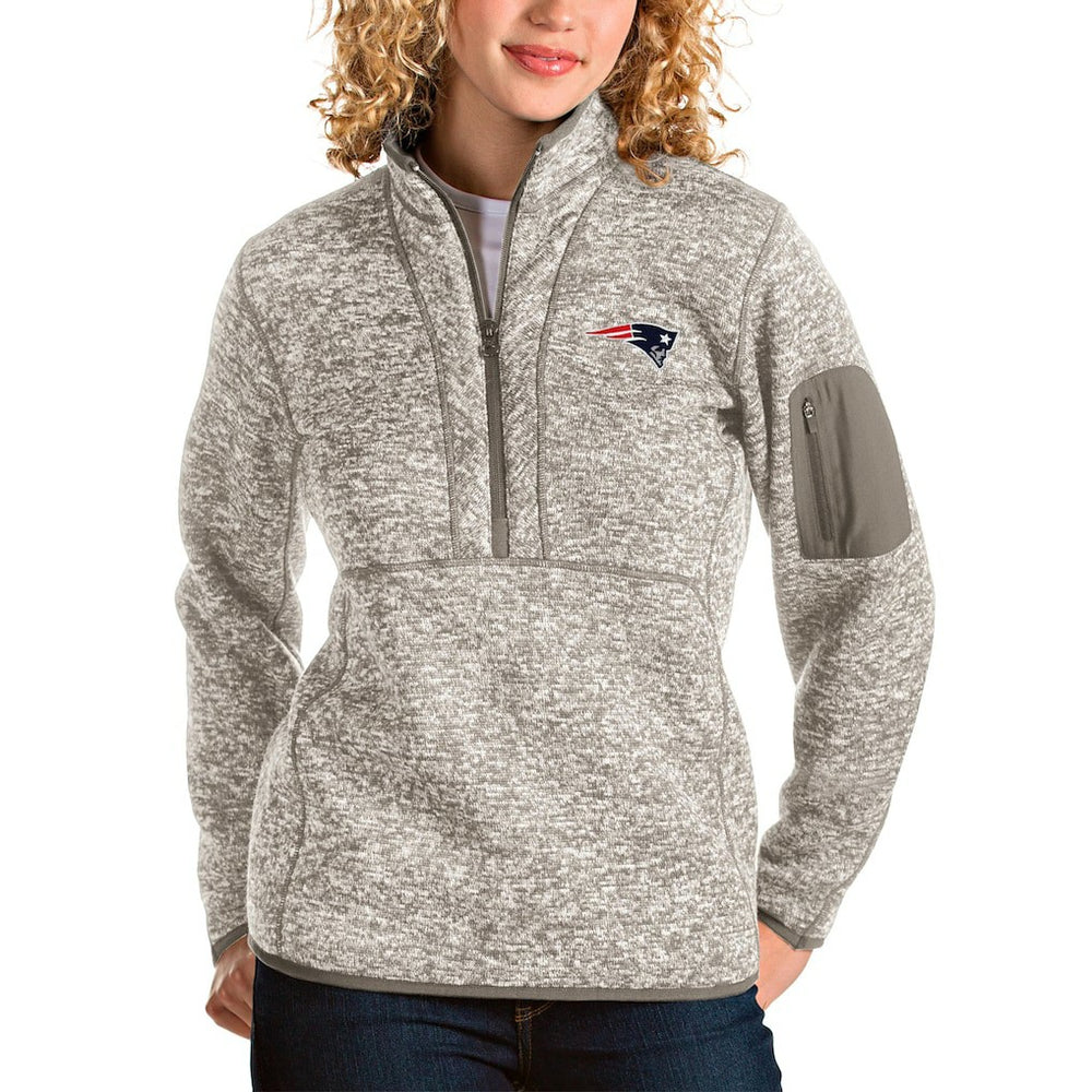 New England Patriots Antigua Women's Fortune Half-Zip Pullover Jacket - Oatmeal discount