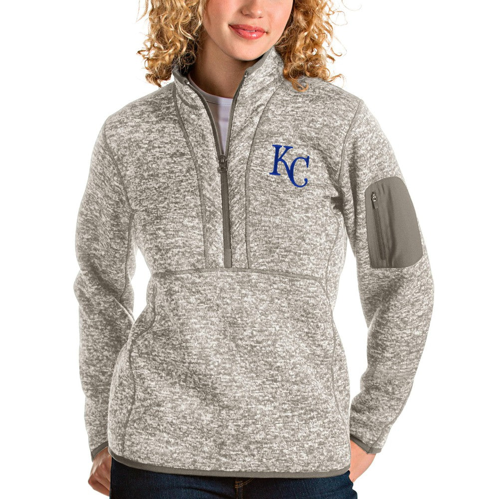 Kansas City Royals Antigua Women's Fortune Quarter-Zip Pullover Jacket - Oatmeal