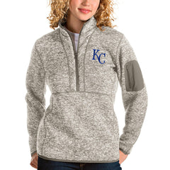 Kansas City Royals Antigua Women's Fortune Quarter-Zip Pullover Jacket - Oatmeal