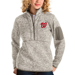 Washington Nationals Antigua Women's Fortune Quarter-Zip Pullover Jacket - Oatmeal