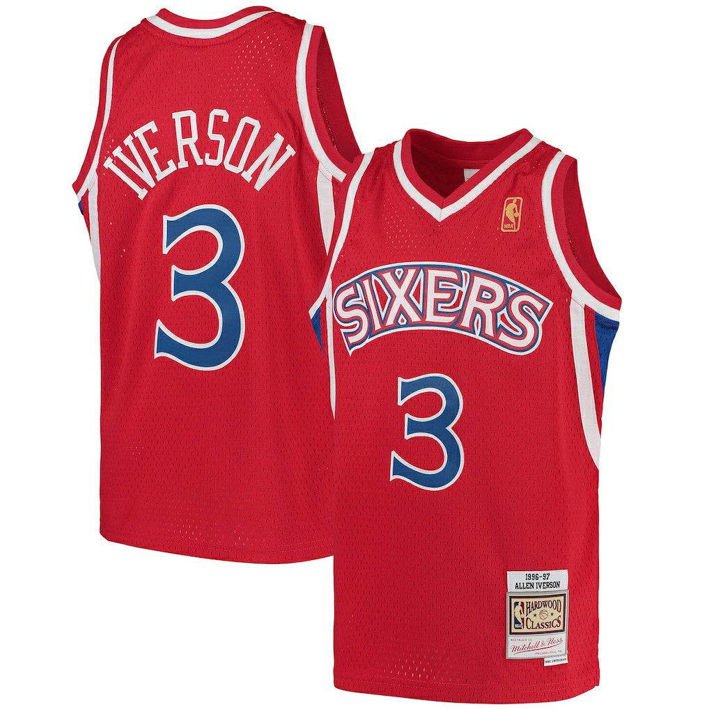 Allen Iverson Philadelphia 76ers Youth 1996/97 Hardwood Classics Swingman Throwback Jersey - Red | Mitchell & Ness for sale