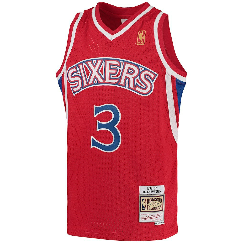 Allen Iverson Philadelphia 76ers Youth 1996/97 Hardwood Classics Swingman Throwback Jersey - Red | Mitchell & Ness for sale