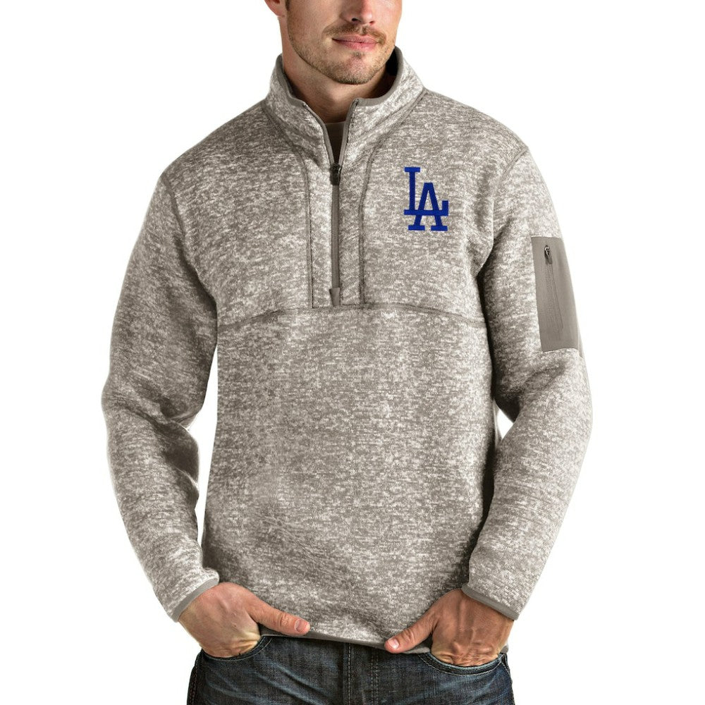 Los Angeles Dodgers Antigua Fortune Quarter-Zip Pullover Jacket - Oatmeal