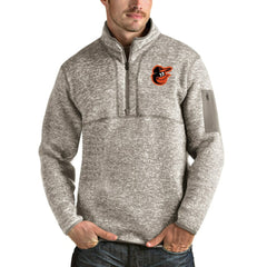 Baltimore Orioles Antigua Fortune Quarter-Zip Pullover Jacket - Oatmeal