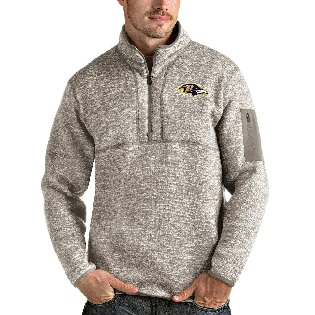 Baltimore Ravens Antigua Fortune Quarter-Zip Pullover Jacket - Oatmeal on sale