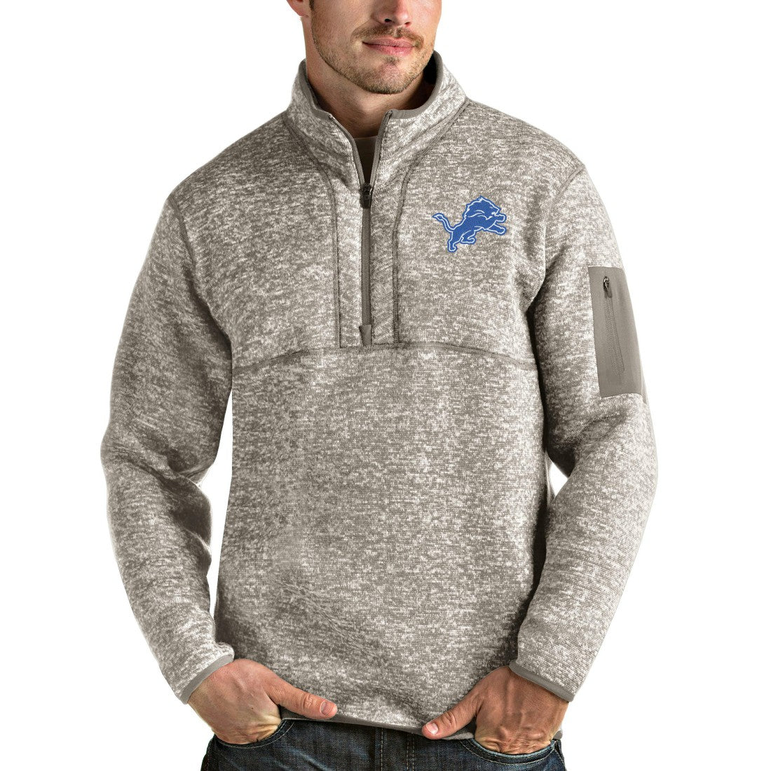 Detroit Lions Antigua Fortune Quarter-Zip Pullover Jacket - Oatmeal outlet