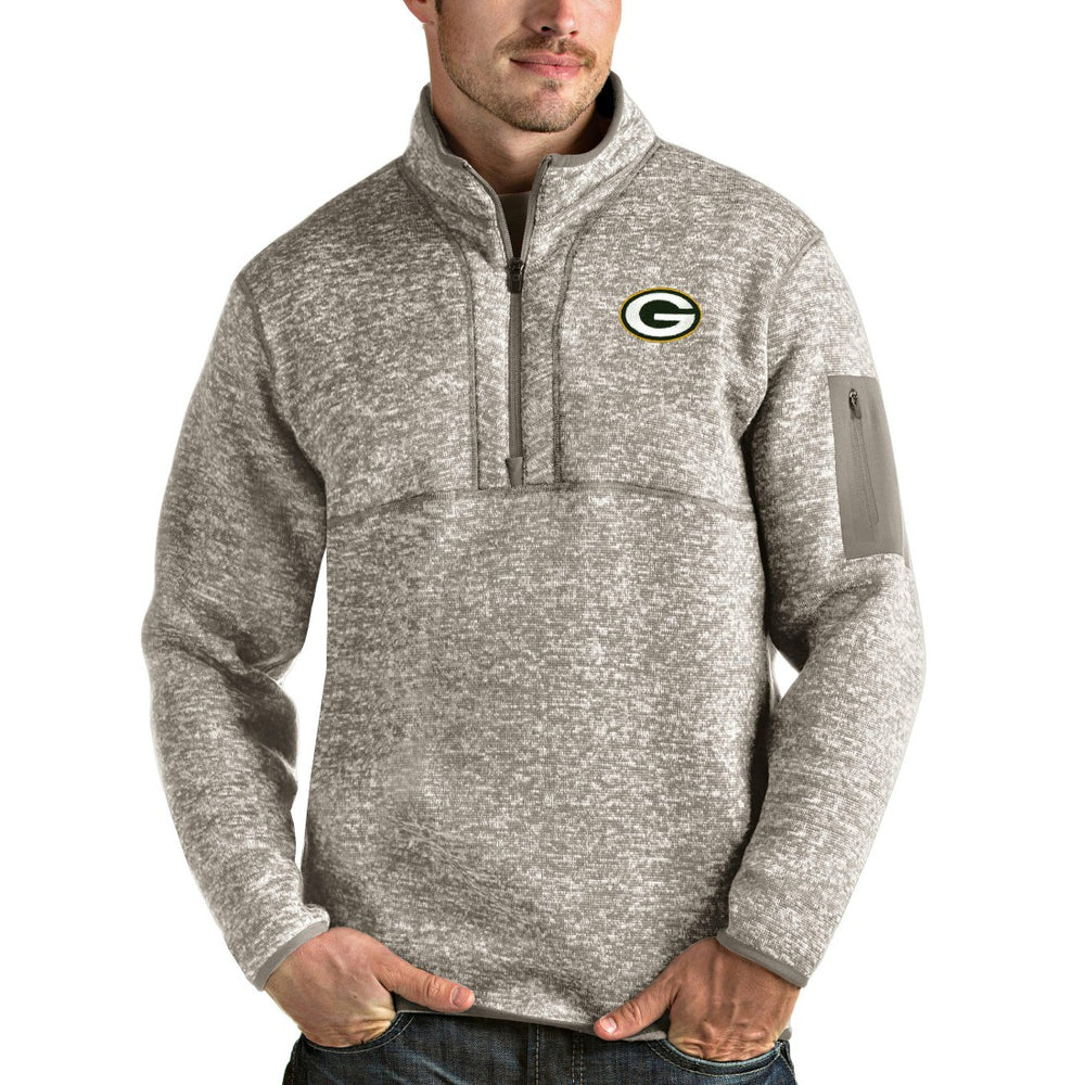 Green Bay Packers Antigua Fortune Quarter-Zip Pullover Jacket - Oatmeal outlet